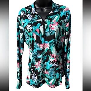 Tommy Bahama Women's Floral Print 1/4 Zip Golf Top Sz Med Performance Pullover